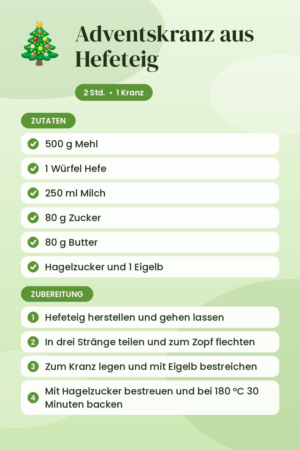 Adventskranz aus Hefeteig: Rezeptkarte mit Zutaten und Zubereitung