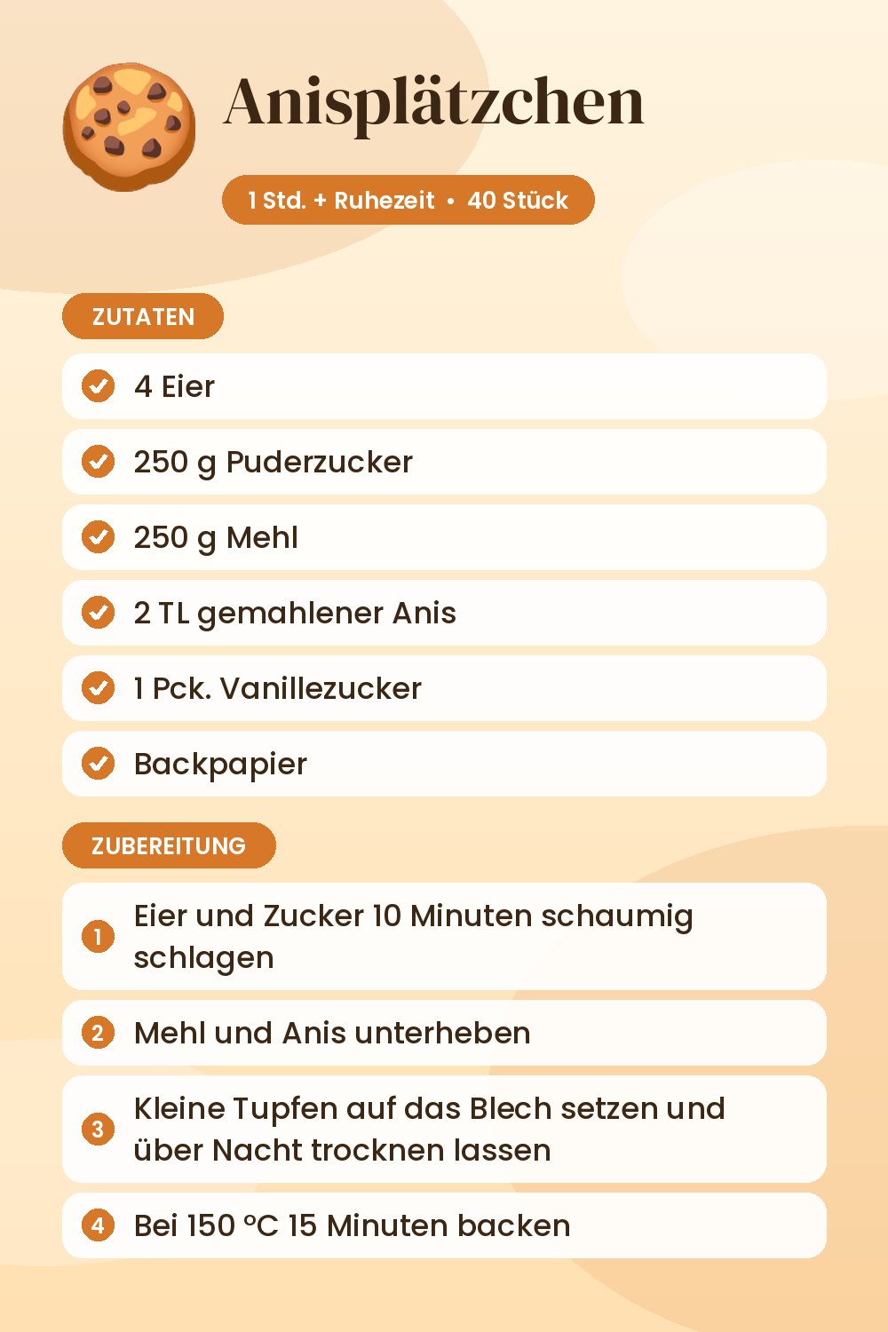 Anisplätzchen: Rezeptkarte mit Zutaten und Zubereitung