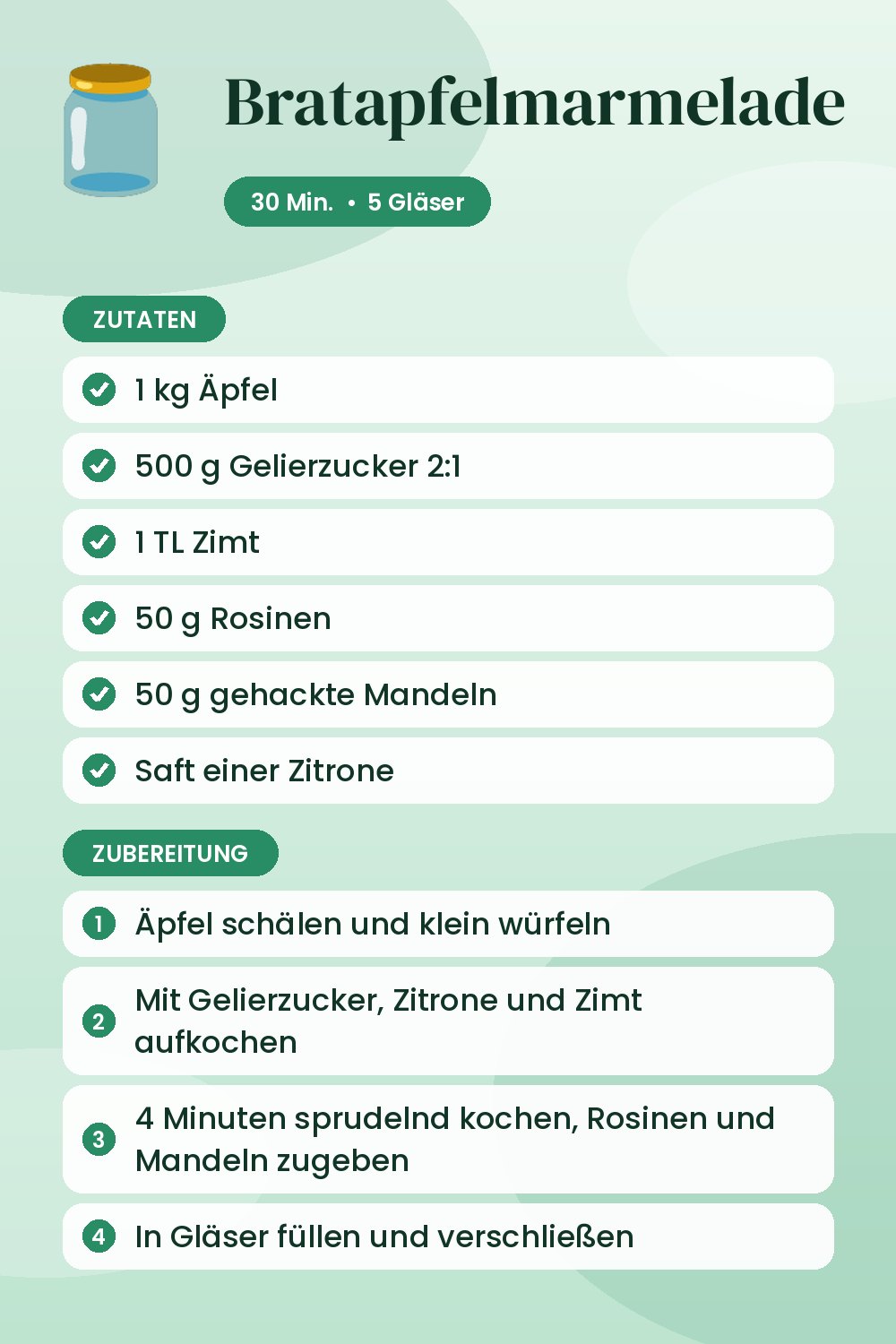 Bratapfelmarmelade: Rezeptkarte mit Zutaten und Zubereitung