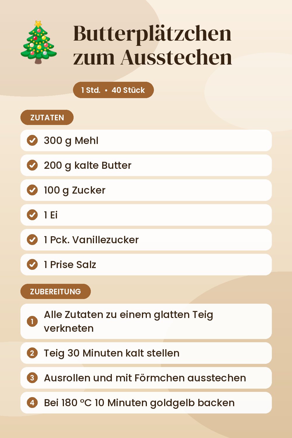 Butterplätzchen zum Ausstechen: Rezeptkarte mit Zutaten und Zubereitung