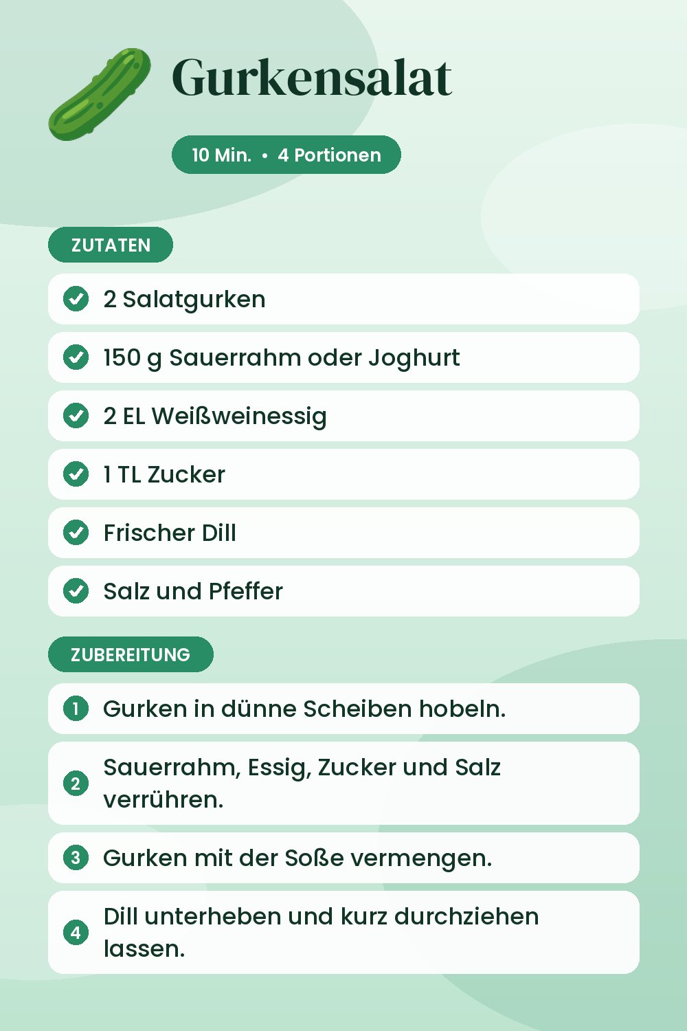 Gurkensalat: Rezeptkarte mit Zutaten und Zubereitung