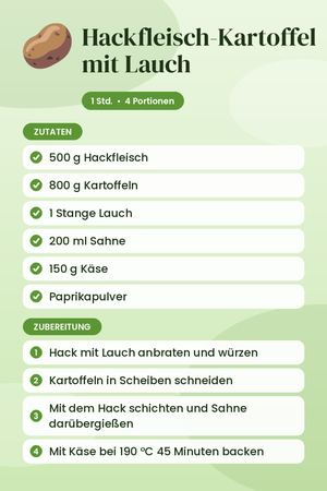 Hackfleisch-Kartoffel-Gratin mit Lauch