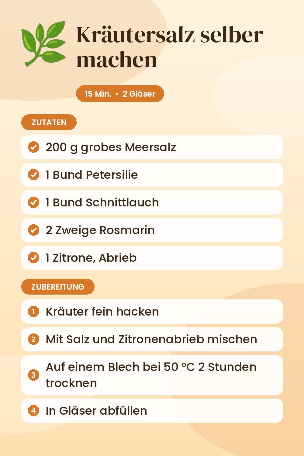 Kräutersalz selber machen: Rezeptkarte mit Zutaten und Zubereitung