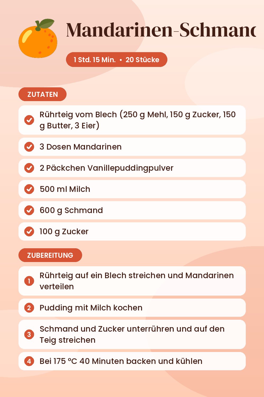 Mandarinen-Schmand-Kuchen: Rezeptkarte mit Zutaten und Zubereitung