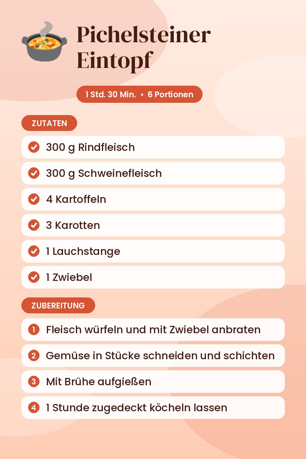 Pichelsteiner Eintopf: Rezeptkarte mit Zutaten und Zubereitung