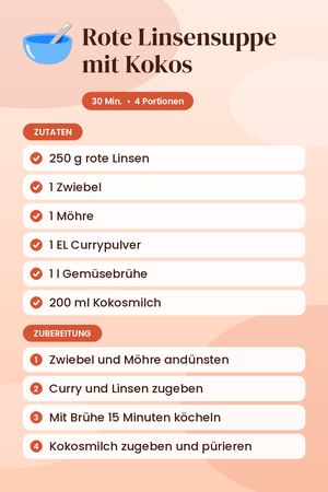 Rote Linsensuppe mit Kokos