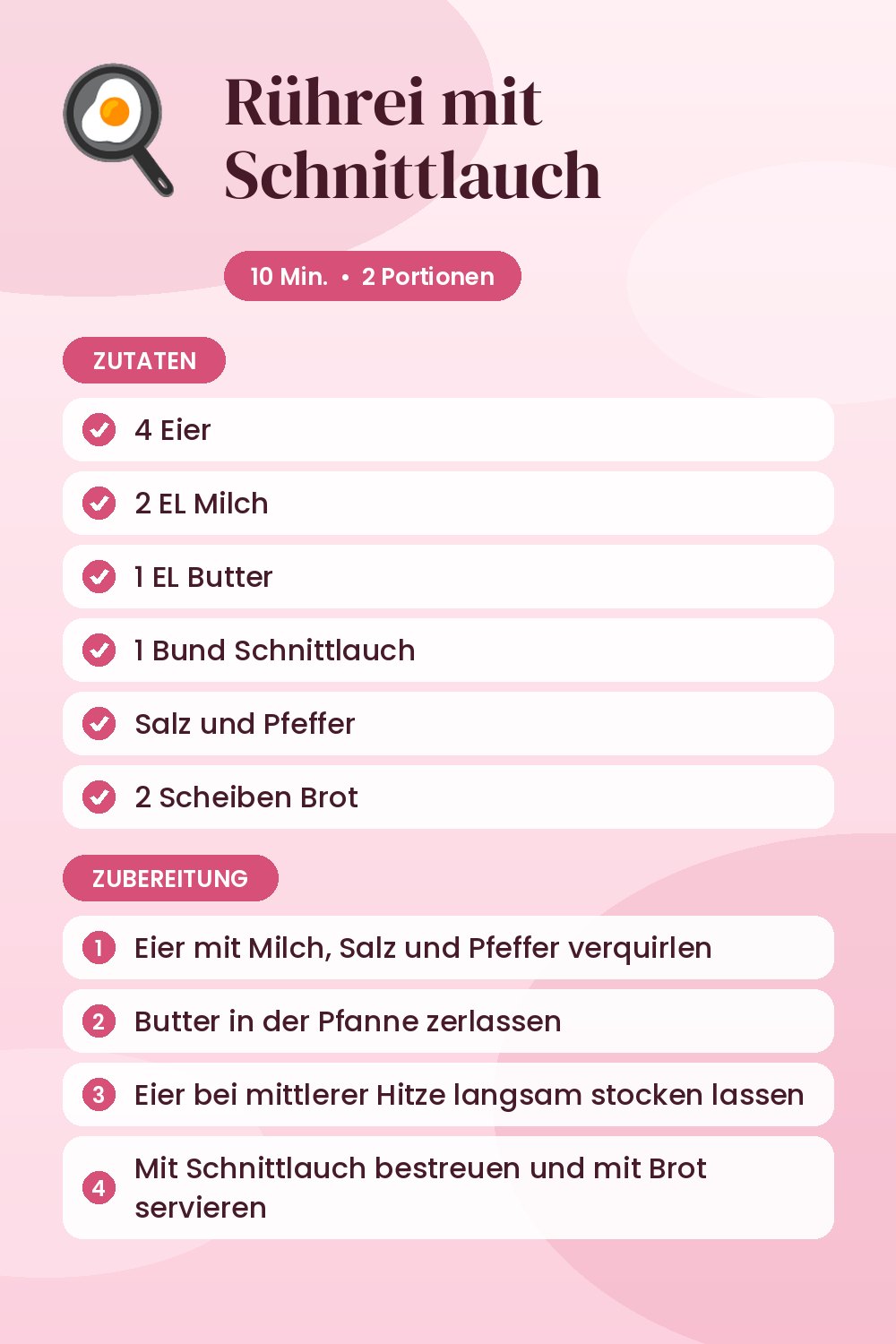 Rührei mit Schnittlauch: Rezeptkarte mit Zutaten und Zubereitung