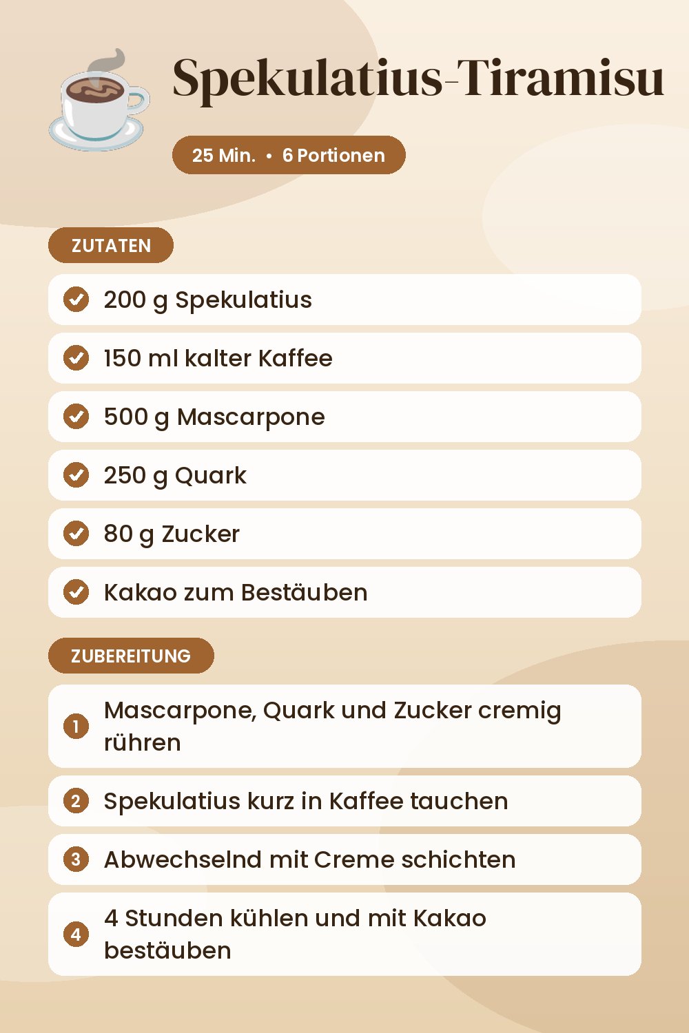 Spekulatius-Tiramisu: Rezeptkarte mit Zutaten und Zubereitung