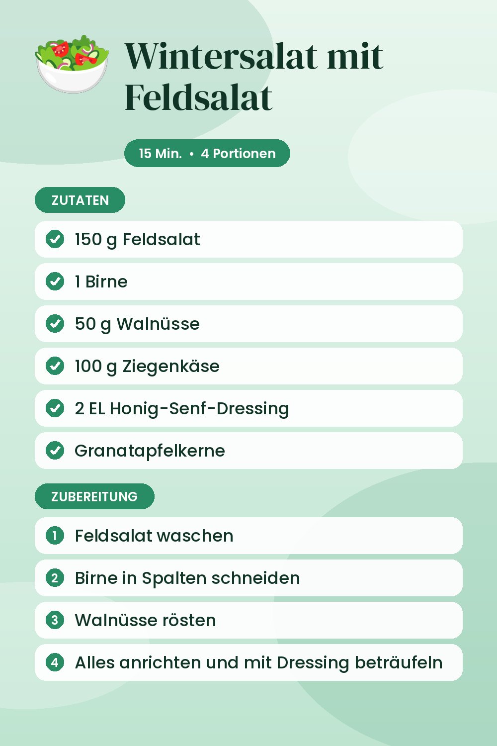 Wintersalat mit Feldsalat: Rezeptkarte mit Zutaten und Zubereitung