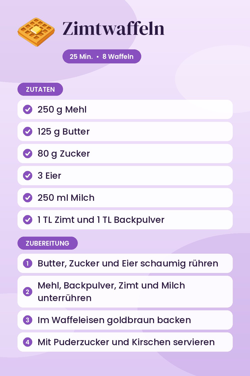 Zimtwaffeln: Rezeptkarte mit Zutaten und Zubereitung
