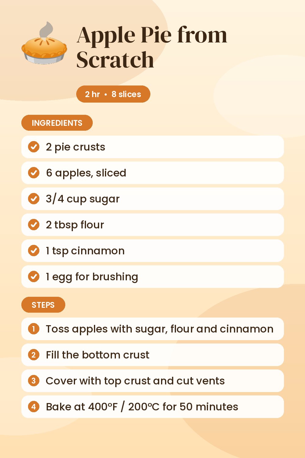 Apple Pie from Scratch: recipe card with ingredients and steps
