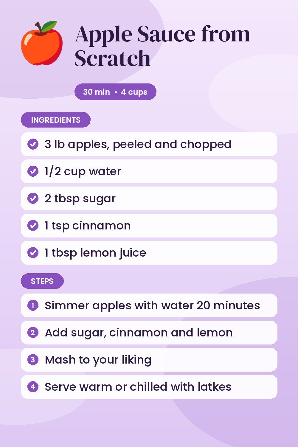 Apple Sauce from Scratch: recipe card with ingredients and steps