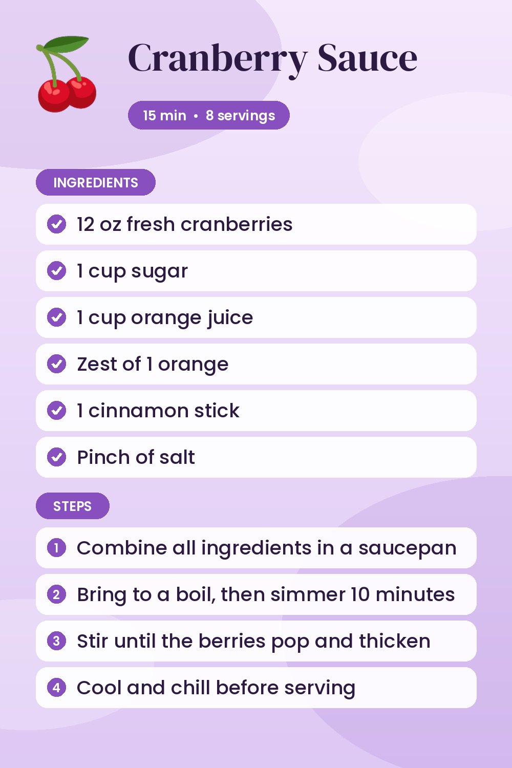 Cranberry Sauce: recipe card with ingredients and steps