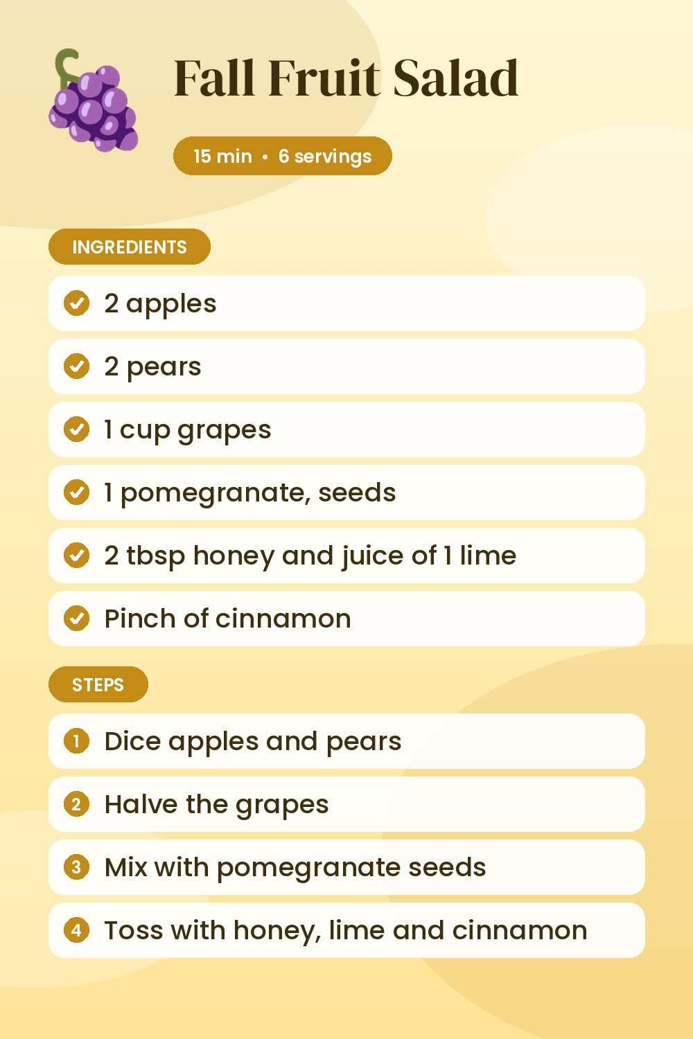 Fall Fruit Salad: recipe card with ingredients and steps