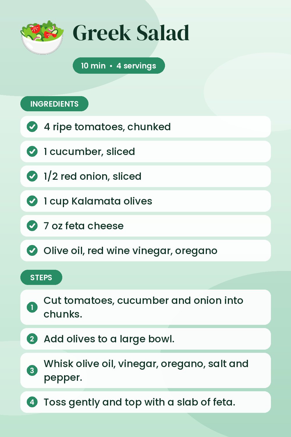 Greek Salad: recipe card with ingredients and steps
