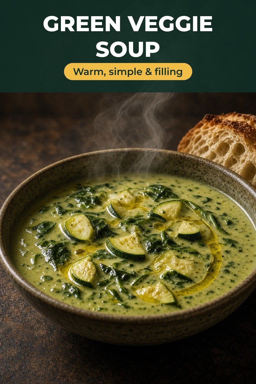 Green Veggie Soup: recipe card with ingredients and steps