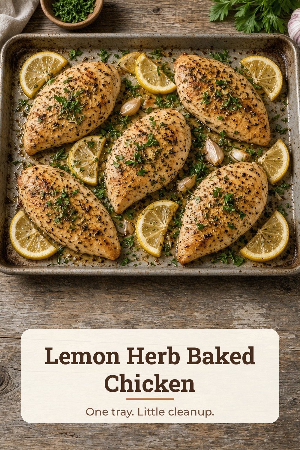 Lemon Herb Baked Chicken: recipe card with ingredients and steps