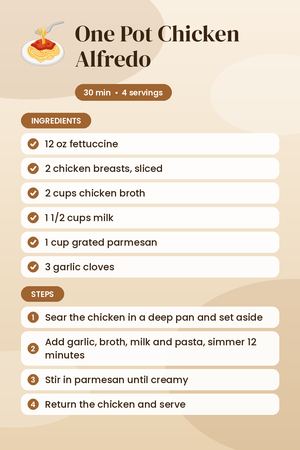 One Pot Chicken Alfredo