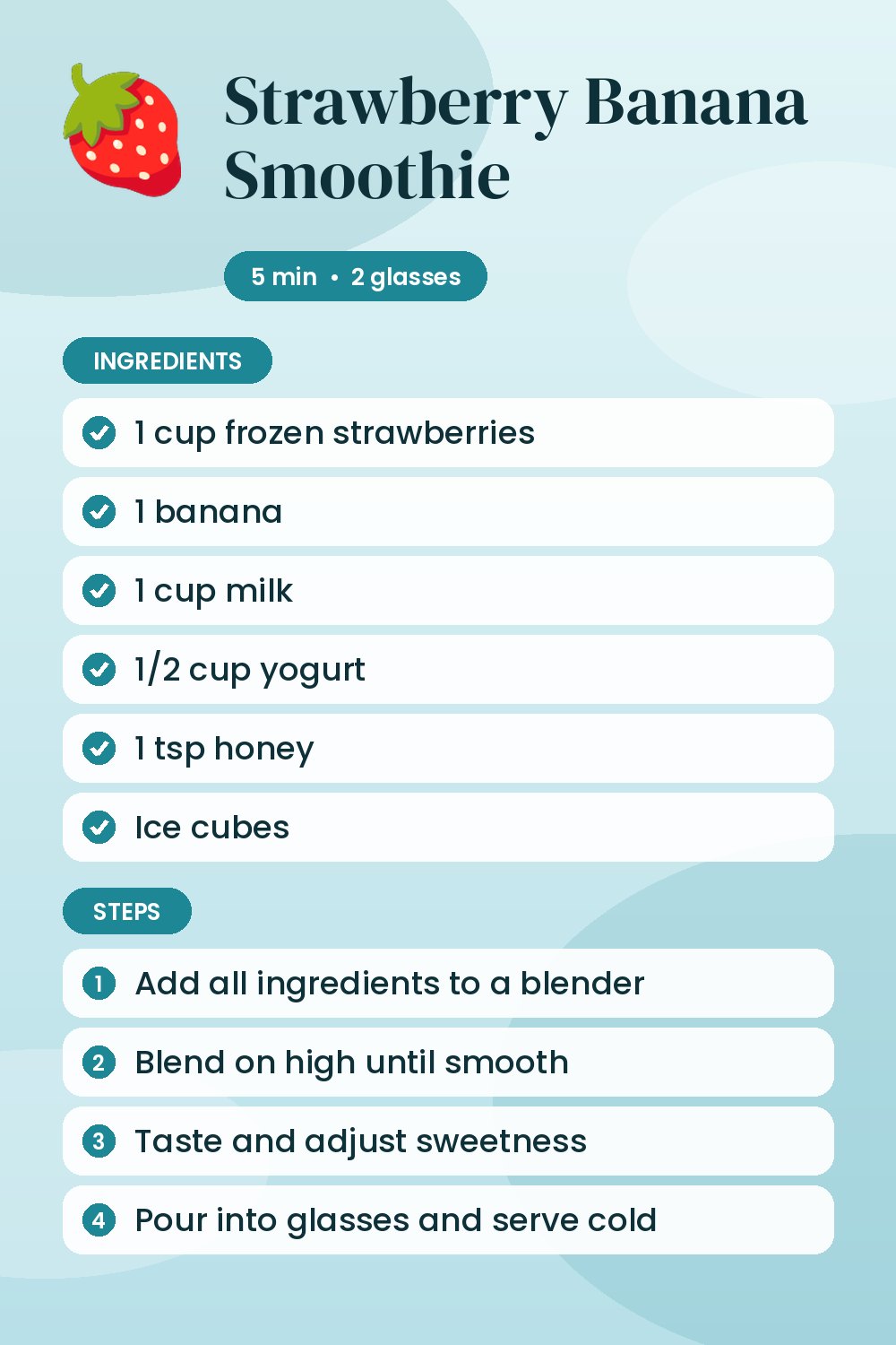 Strawberry Banana Smoothie: recipe card with ingredients and steps